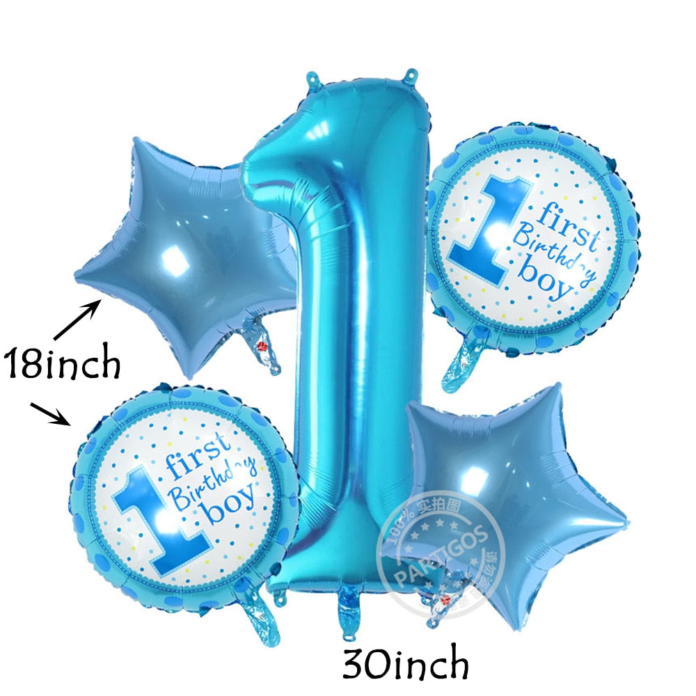 5pcs large blue pink number 1 aluminum foil balloons baby 1st birthday wedding birthday party baby shower decor air inflatable PartyDecorHQ