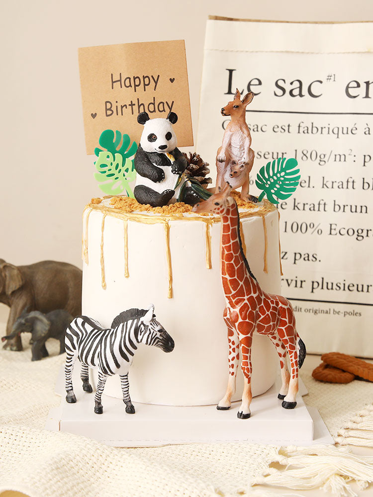 Pandas Giraffes Safari Animals Cake Topper Decoration Happy Birthday Jungle Kids Doll 