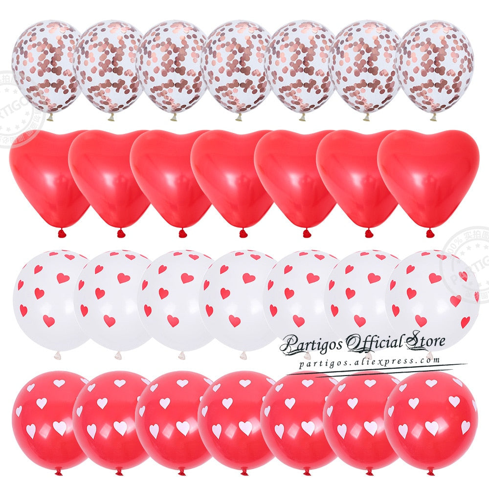 pcs Red Heart Shape Balloons Decorations Kit Wedding Decors Valentines Day Gifts Printed Latex confetti Globos helium 