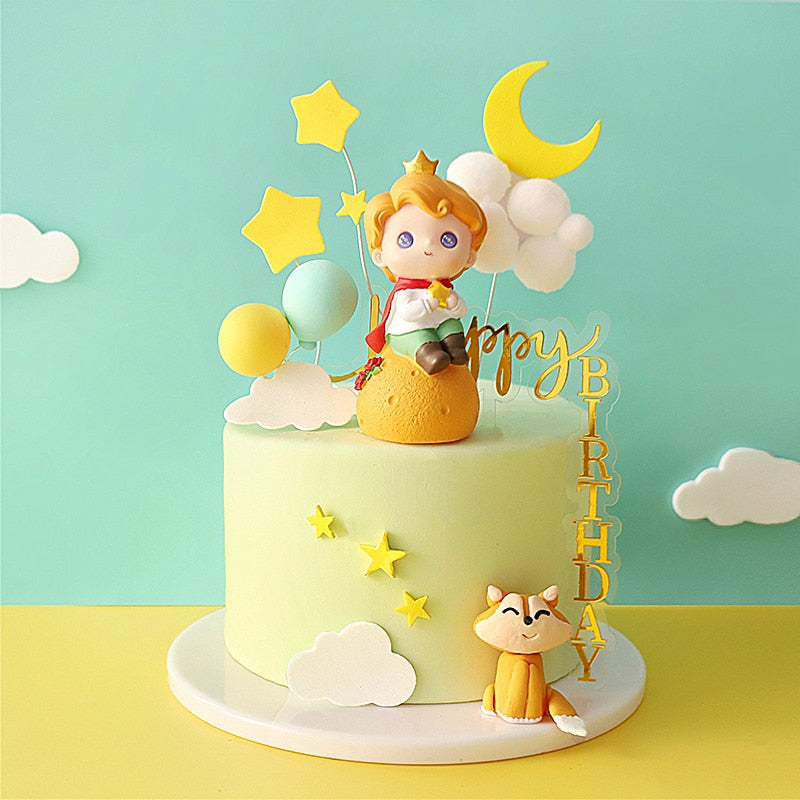 Cute Fox Stars Moon Clouds Prince Resin Creative Crafts Cake Decorations Little Boy Model Micro Landscape Cake Topper Decor PartyDecorHQ