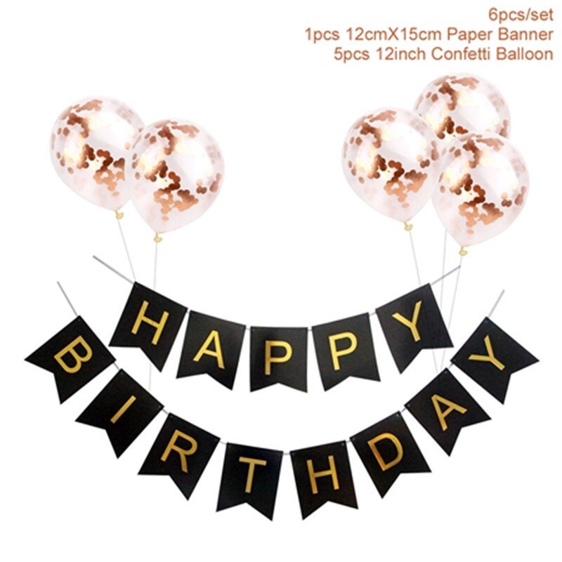 set inch Rose Gold Confetti Balloons Baby Shower Pink Blue Black Happy Birthday Banner Party Decoration kids Balls 