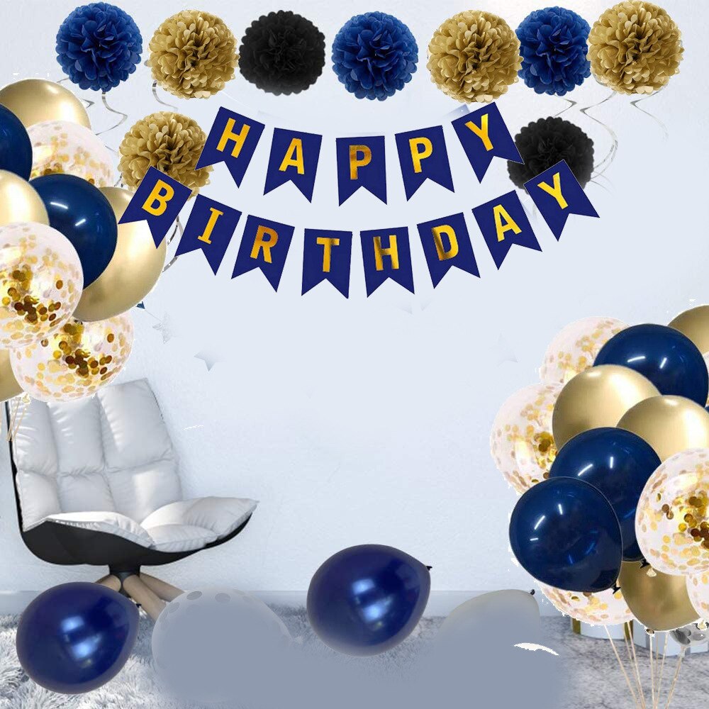 Dark Blue Golden Starry Sky Theme Birthday Party Supplies Decoration Set Confetti Balloon Boy Girl 