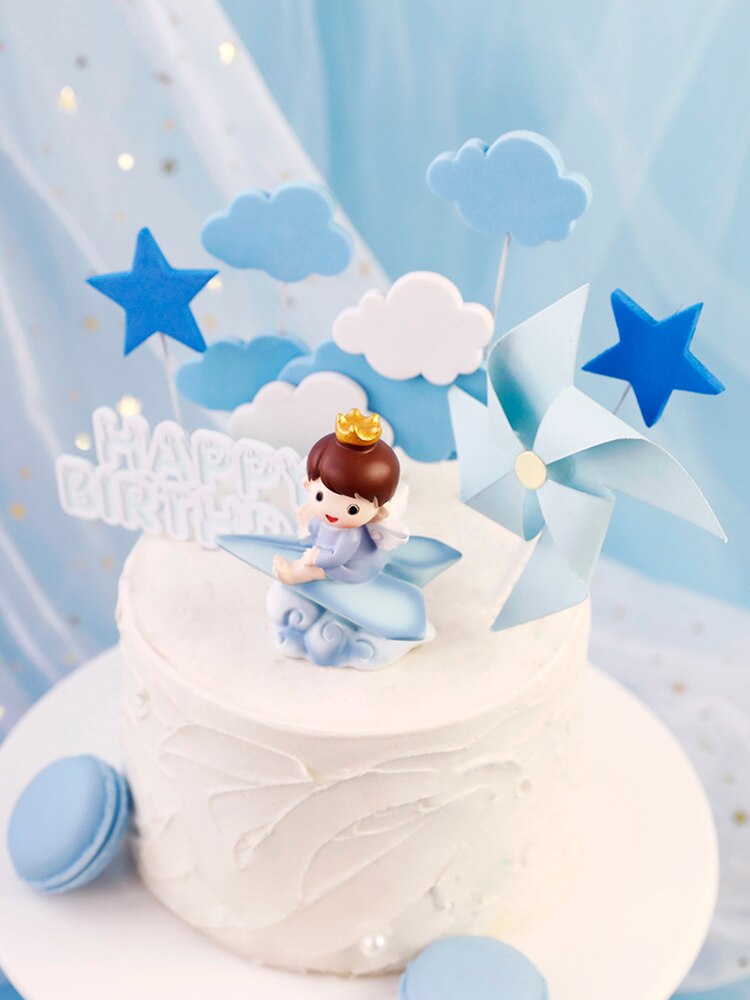 Cake Topper Cute Beautiful Boy Girl Paper Airplane Happy Birthday Decoration Supplies Children Party Dessert Gif 