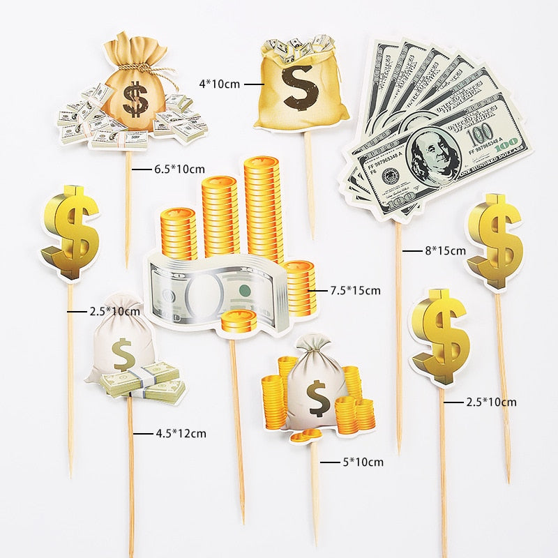 Happy Birthday Wedding Cake Topper Money Set Anniversaire Decoration Flag Party DIY Baking Supplies Cupcake Toppers Baby Shower 