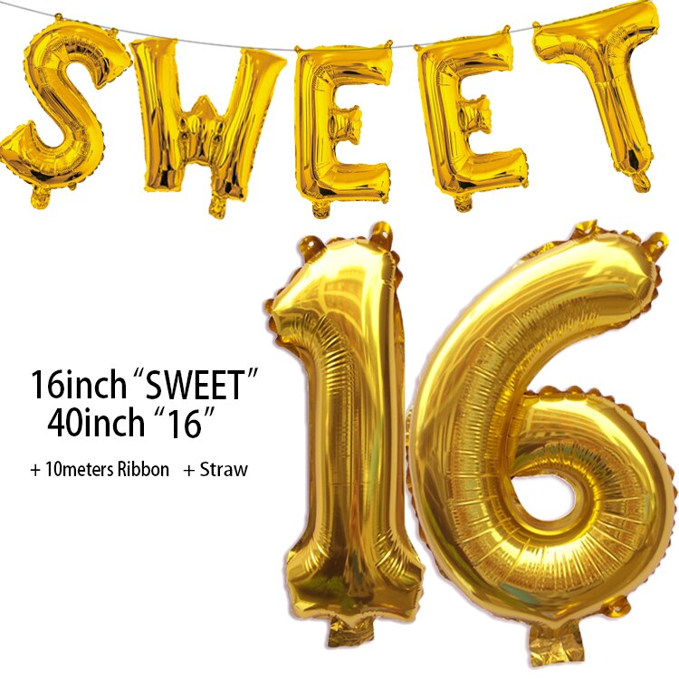 Sweet Party Decorations Supplies Sixteen Birthday Years Number Foil Balloons 