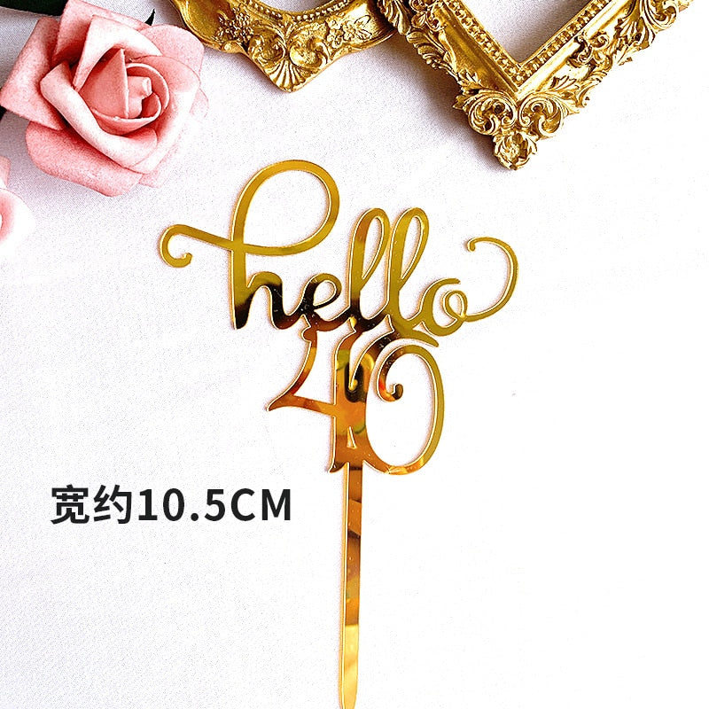 INS Black "Hello 16 18 21 30 40 "Hand Writing Happy Birthday Cake Topper for Anniversary Birthday Party Decorations Lovely Gift PartyDecorHQ