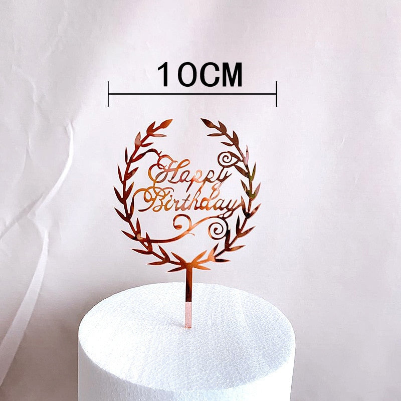 Rose Gold Birthday Party Cake Decorating Tools Happy Girl Boy Acrylic Topper Baby Shower Dessert Accessories 