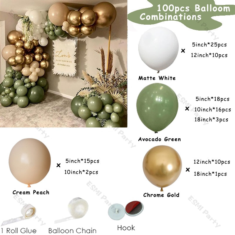 pcs Avocado Green Nude Balloon Garland DIY Birthday Party Decoration Matte White Metallic Gold Ballon Arch Kit Wedding Decor Inflatable Decorations