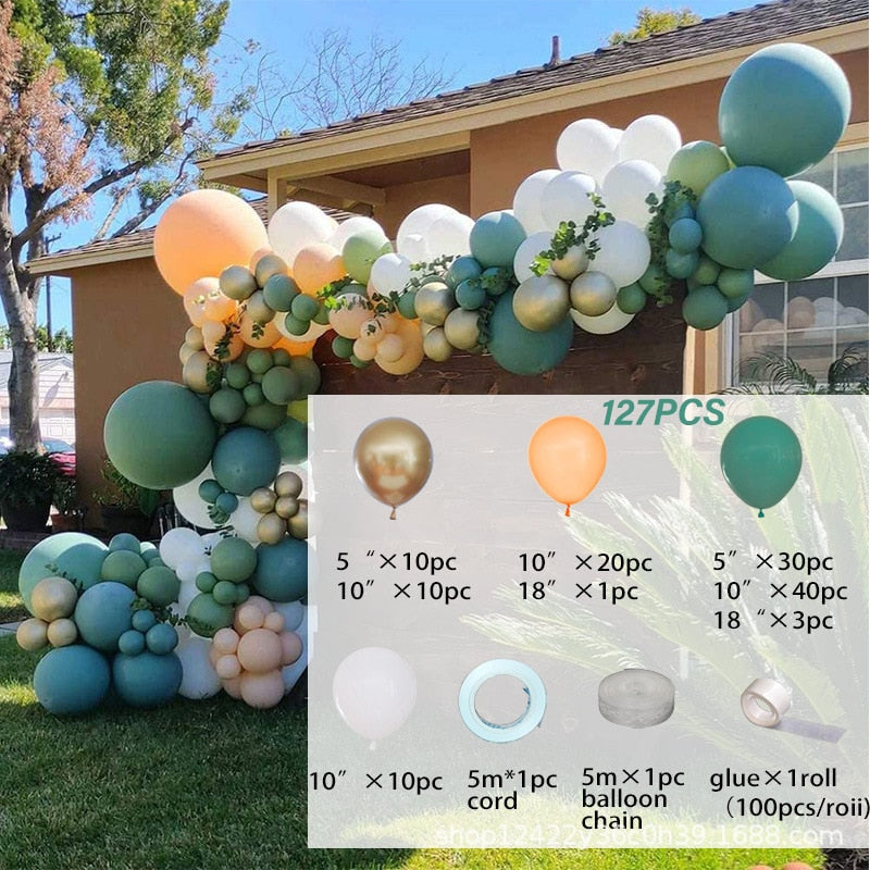 Macaron Balloons Green Gold Metal Balloon Garland Arch Wedding Birthday Decoration Party Kids Baby Shower Inflatable Decorations