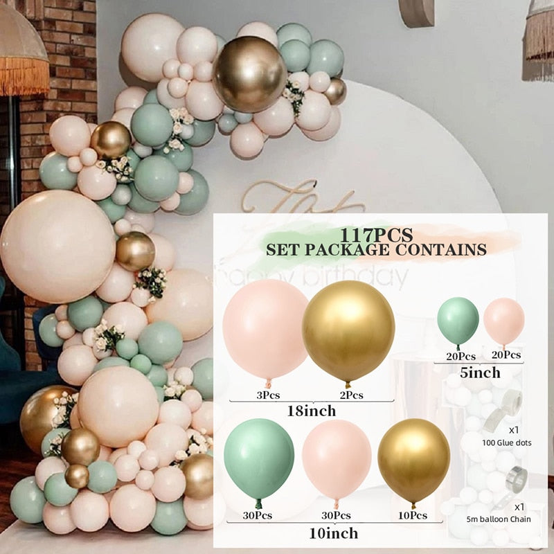 Macaron Balloons Green Gold Metal Balloon Garland Arch Wedding Birthday Decoration Party Kids Baby Shower Inflatable Decorations