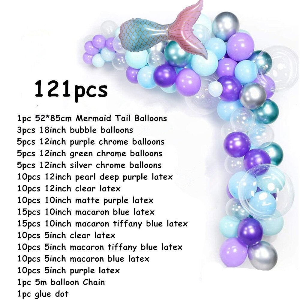 pcs Mermaid Balloon Garland Arch Kit Tail Balls Purple Green Metallic Theme Girl Birthday Party Globos Supplies Inflatable Decorations