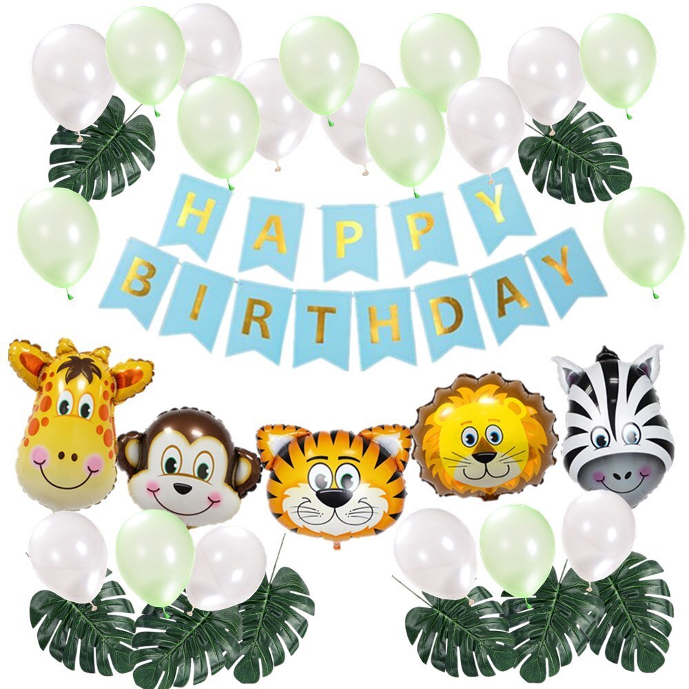 Jungle Themed Birthday Party Decoration Latex Balloon Set Paper Banner animal foil balloon Kids Baby Shower 