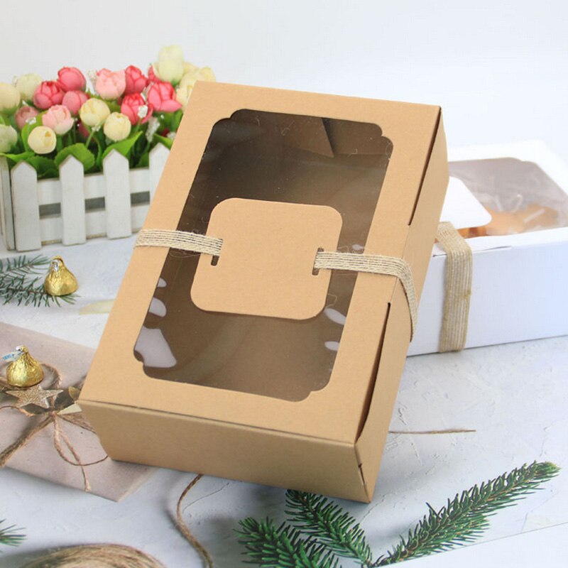 pcs Kraft Paper Candy Box Gift PVC Clear Window DIY Cookies Package Boxes Christmas New Year Wedding Party Decoration 