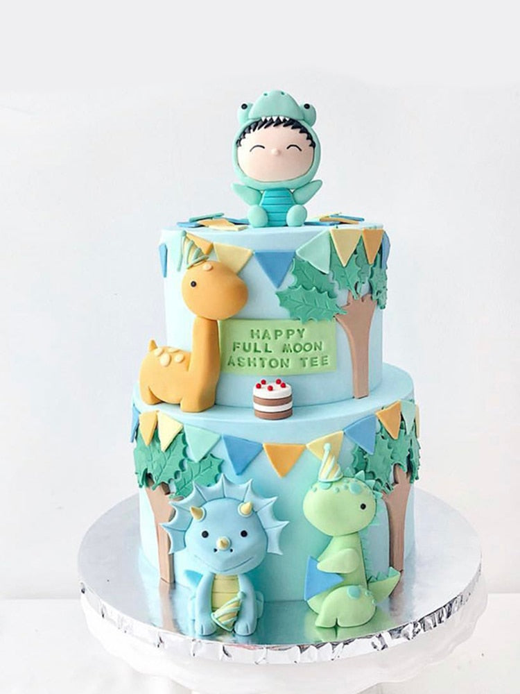 Lovely Cartoon Animal Dinosaur Cake Topper Dessert Decoration Boy Baby Like Happy Birthday Party Cupcake Supplies Flags Gift 