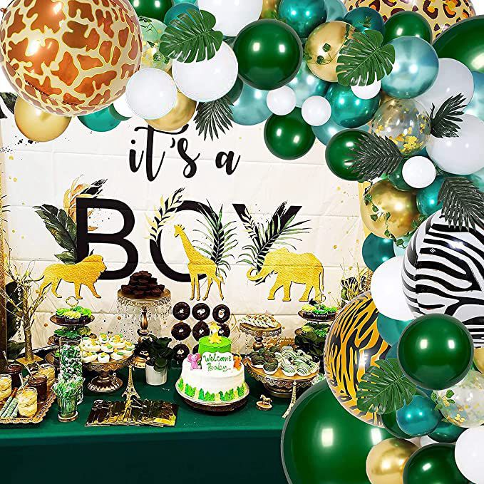 PCS Jungle Theme Party Decoration Metallic Green Balloon Arch Kit Boys Birthday Leopard Pattern Artificial Leaves Inflatable Decorations