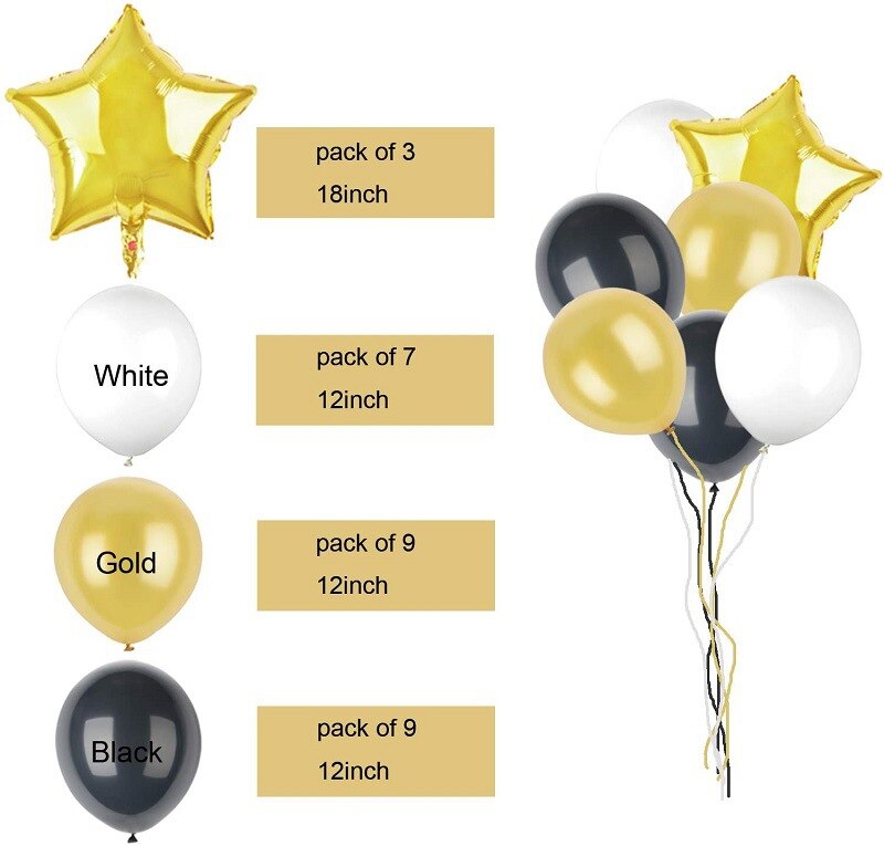 th Birthday Party Decoration Men Women Golden Happy Banner Star Number Foil Balloon Black White Latex 