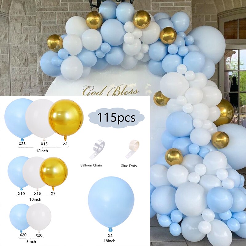 Balloons Arch Set Blue White Gold Balloon Garland Baby Shower Baptism Wedding Kit Birthday Party Decoration Inflatable Decorations