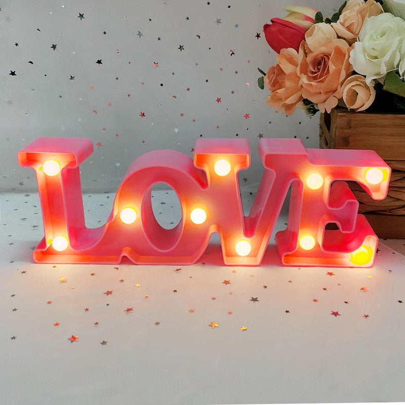 Romantic Love Heart Led Letter Lamp Valentine's Day Red Pink Night Light Ornament Wedding Birthday Party Home Room Decoration 