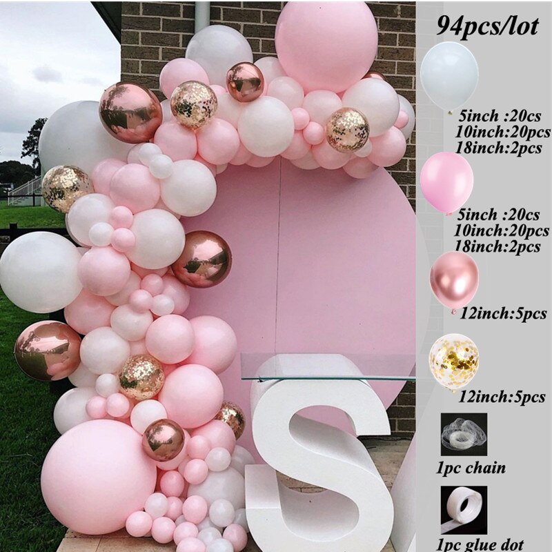 Rose Gold Confetti Chorme Metallic Balloon Arch Garland Pink Red Latex Globos Wedding Birthday Party Decorations toy Inflatable