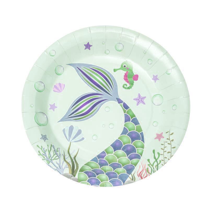 Mermaid Disposable Tableware Paper Plates Cups Napkin Boy Girl Baby Shower Adult Kids Happy Birthday Party Decoration Supplies PartyDecorHQ