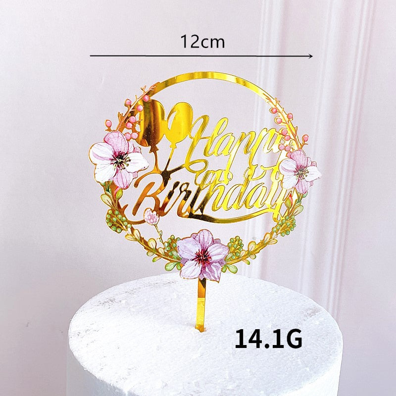 Rose Gold Birthday Party Cake Decorating Tools Happy Girl Boy Acrylic Topper Baby Shower Dessert Accessories 