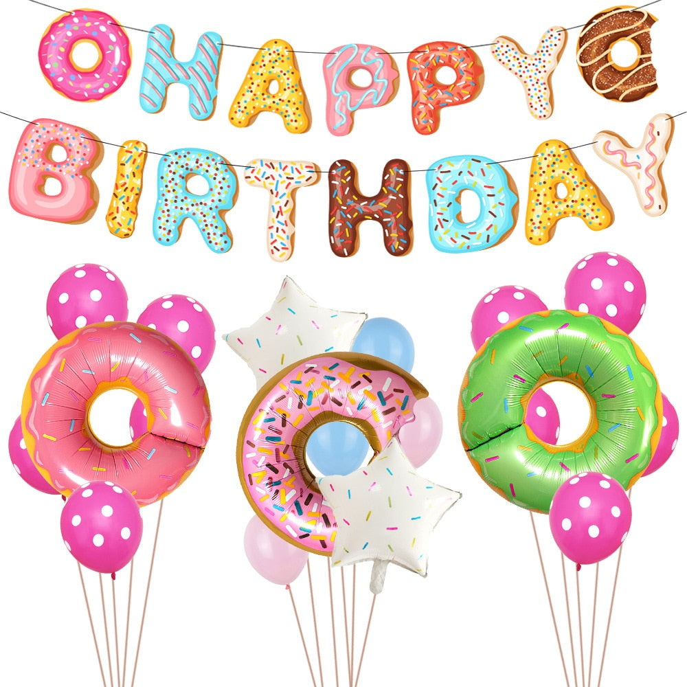 Donut Theme Happy Birthday Party Decoration Balloon arch kit star foil balloons Girls Supplies 