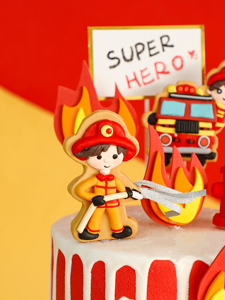 Lovely Fire fighting Hero decor Cake Topper birthday parti Birthday Party Kids Boy Decoration Baking Cakes Toppers Gifts 