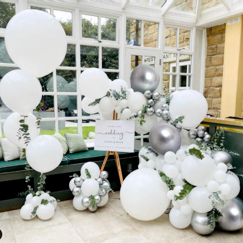 Balloons Arch Set White Silver Balloon Garland Wedding Birthday Party Kit Baby Baptism Shower Decoration Inflatable Decorations