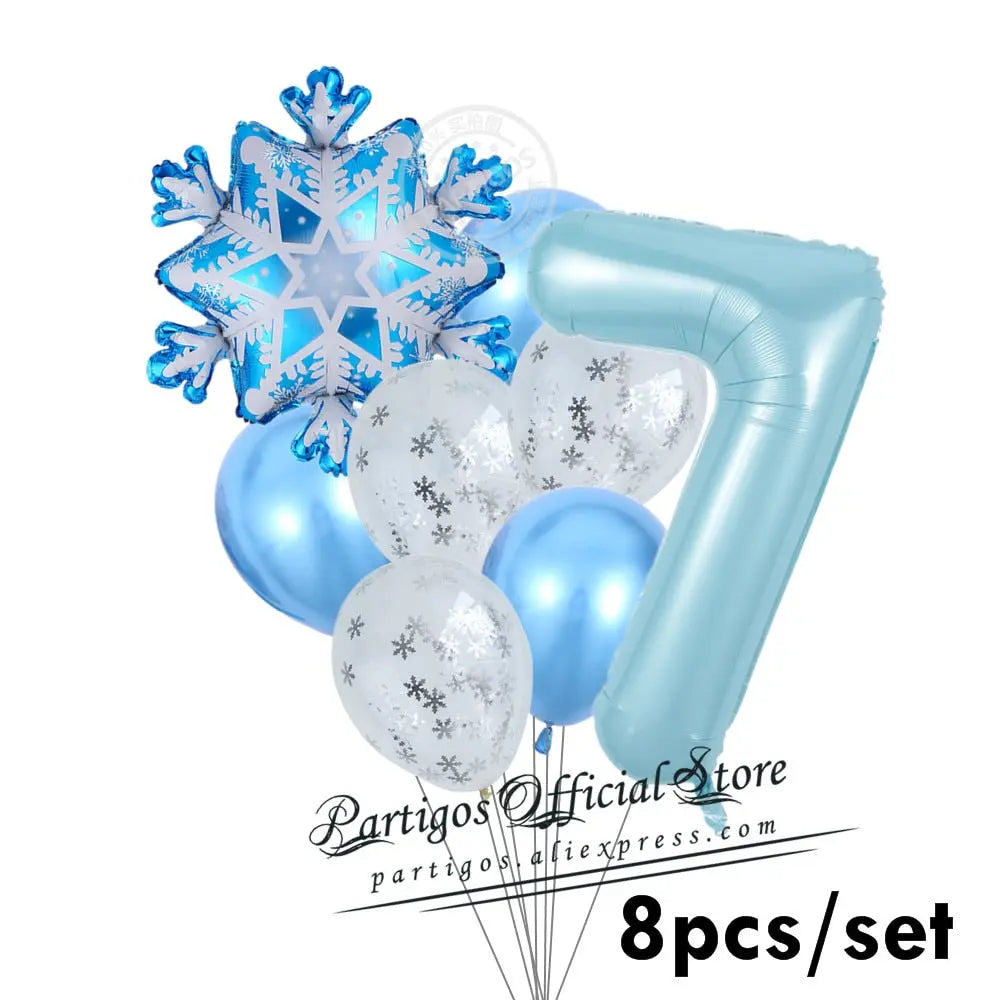 1 set Mix Snowflake Foil Balloons 40inch Ice blue number ballons Winter ice snow Party Birthday party Decoration Elsa Ballon-PartyDecorHQ