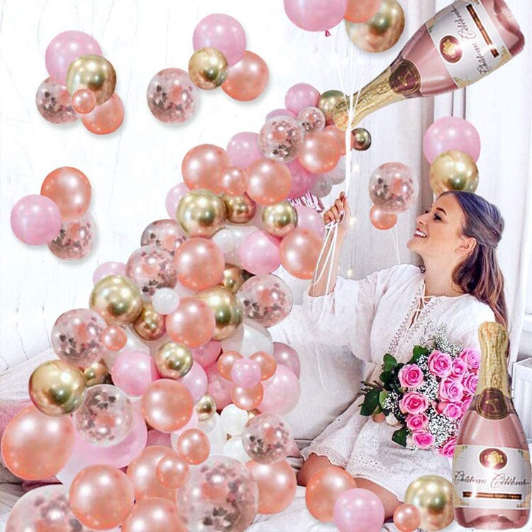 Rose Gold Balloon Garland Arch Kit Girls Birthday Party Decoration Happy Banner Confetti Wine Bottle Inflatable Decorations