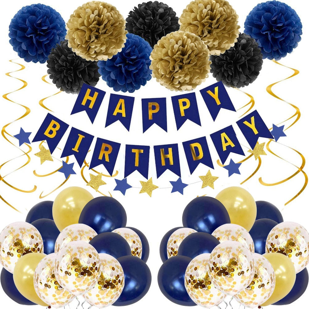 Dark Blue Golden Starry Sky Theme Birthday Party Supplies Decoration Set Confetti Balloon Boy Girl 