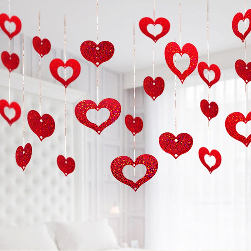 100pcs Red Heart Star Laser Ceiling Sequined Balloons Pendant Valentine Day Decoration Romantic Anniversary Wedding Supplies PartyDecorHQ