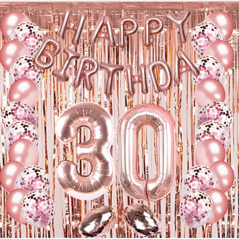 Rose Gold 16th Birthday Decoration Balloon Set with Number Foil Balloons Fringe Curtain for Girls 16th/20th/30th Birthday PartyDecorHQ