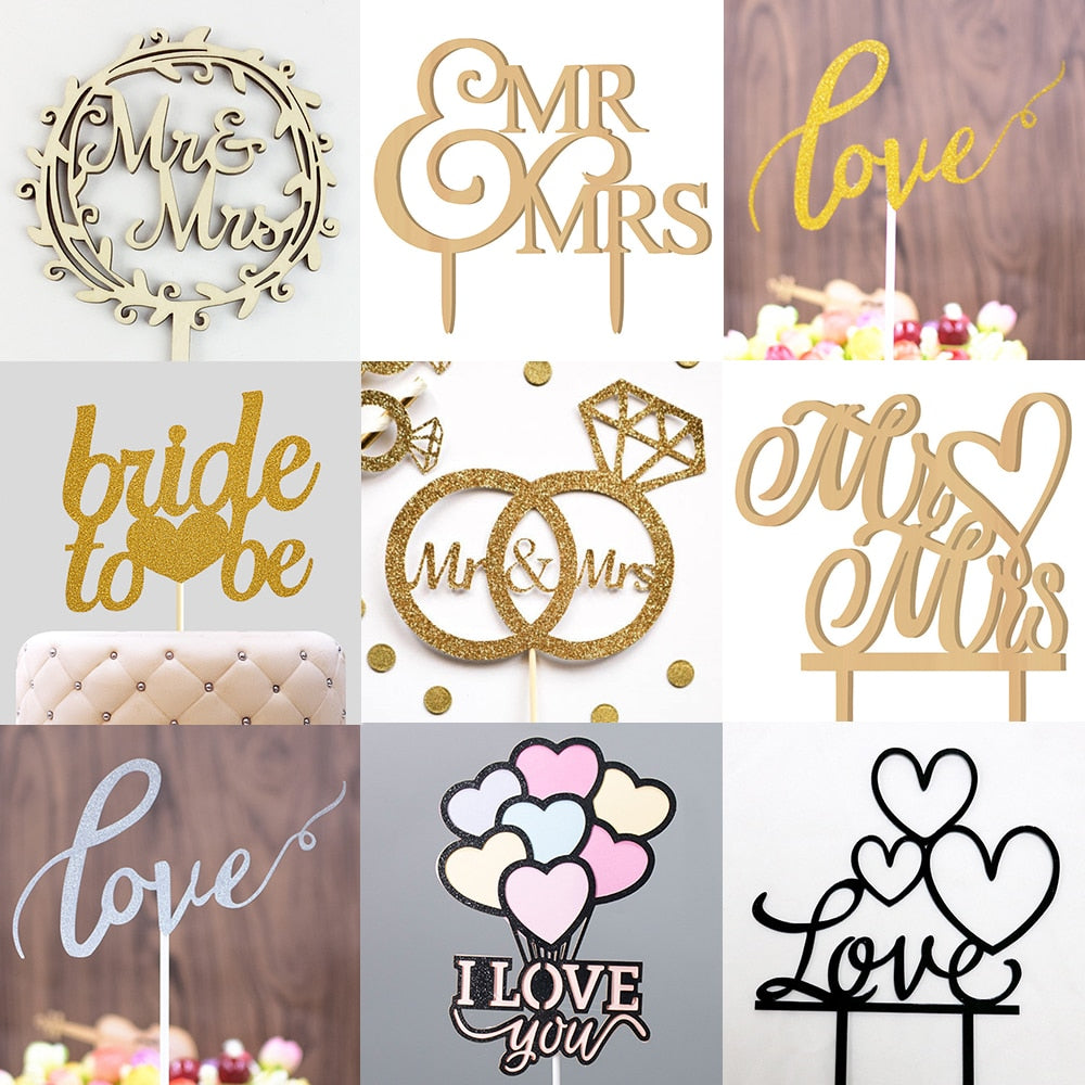 Multi Size Valentines Day Party Love Cake Toppers Mr&Mrs Letter Wedding Decorations Anniversary Gifts Decors 