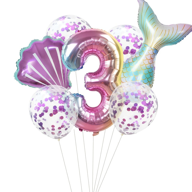 Pcs/Set Mermaid Party Number Foil Balloon Combination Baby Shower Birthday Decorations Helium Balloons 