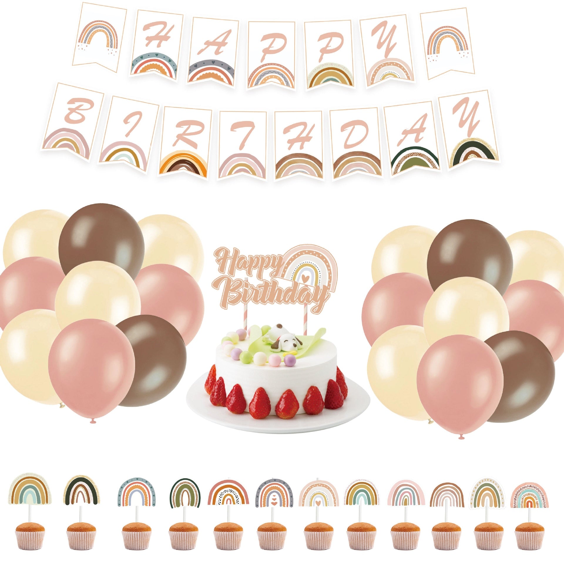 Bohemian Rainbow Balloon Arch Kit Birthday Party Decoration Happy Banner Cake Topper Girl st nd 