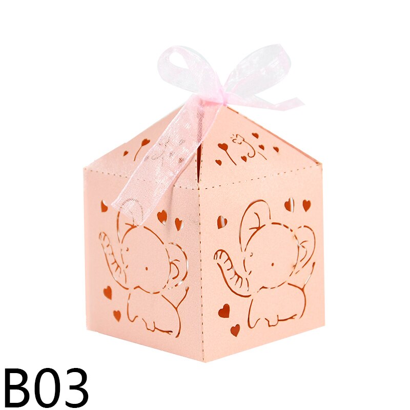 pcs Cute Elephant Laser Cut Candy Box Baby Shower Blue Pink Gift Packaging Boxes Ribbon Wedding Birthday Party Supplies 