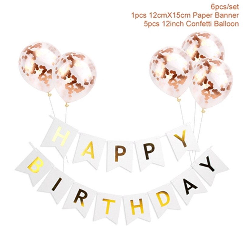 set inch Rose Gold Confetti Balloons Baby Shower Pink Blue Black Happy Birthday Banner Party Decoration kids Balls 