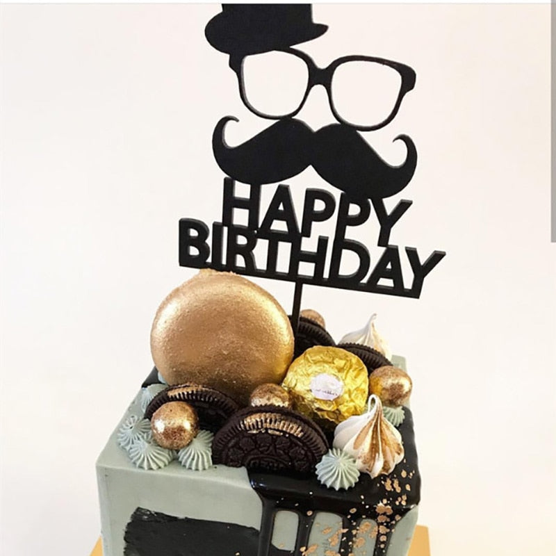 Glasses Acrylic Happy Birthday Cake Topper Gold Toppers Decor Baby Party Decorations Shower 