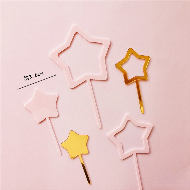 Cute Bows Stars Angel Wing Feather Cake Topper for Baby Shower Kids Birthday Party Decor Wedding Dessert Cake Decoration Tools PartyDecorHQ