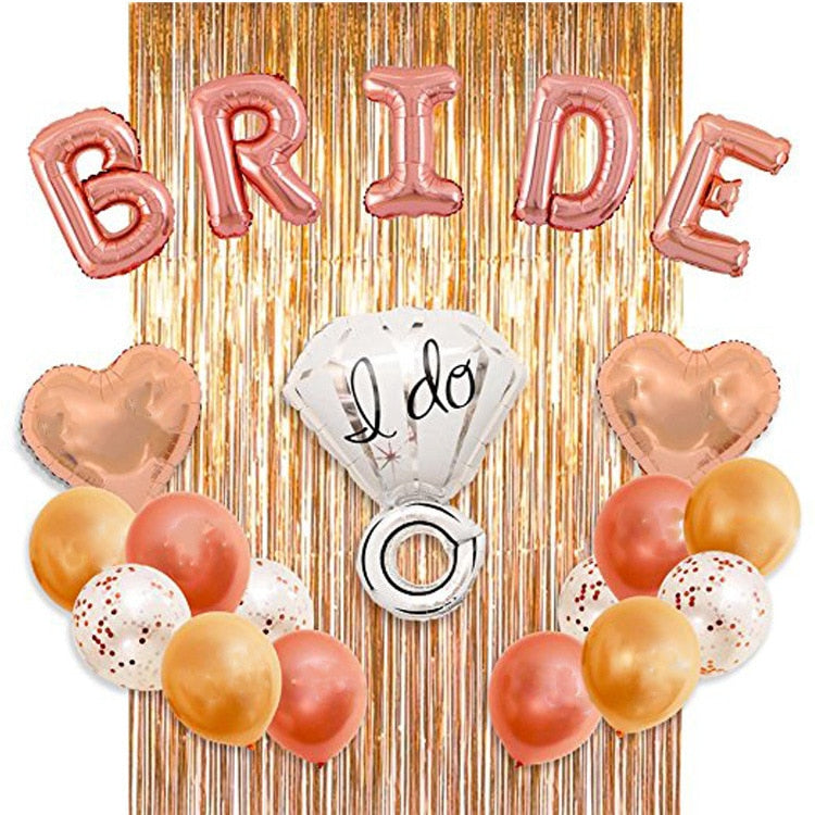 Bachelor Party Decoration Rose Gold Balloon Fringe Curtain BRIDE Diamond Ring Foil Balloons Bride Shower Supplies 