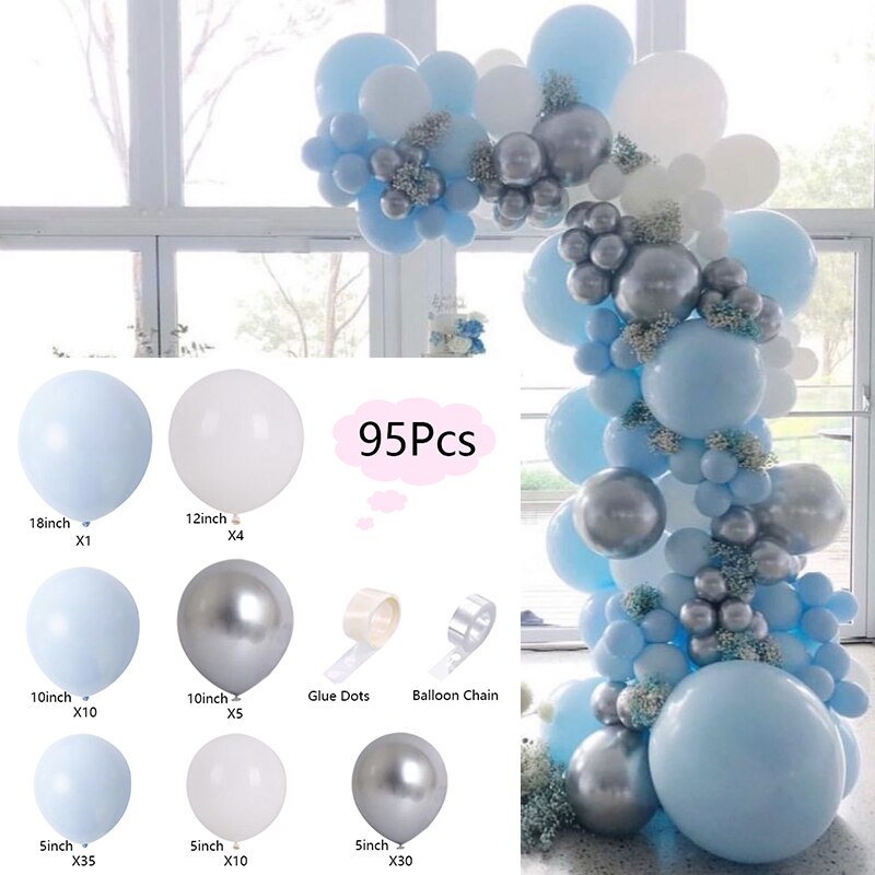 Latex Balloons Arch Set Blue White Silver Macaron Balloon Garland Baby Baptism Shower Birthday Party Decoration Inflatable Decorations