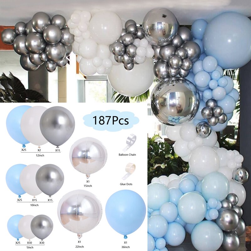 Pcs Macaron Balloons Arch Set Blue White Silver Balloon Garland Baby Baptism Shower Birthday Party Decoration Inflatable Decorations