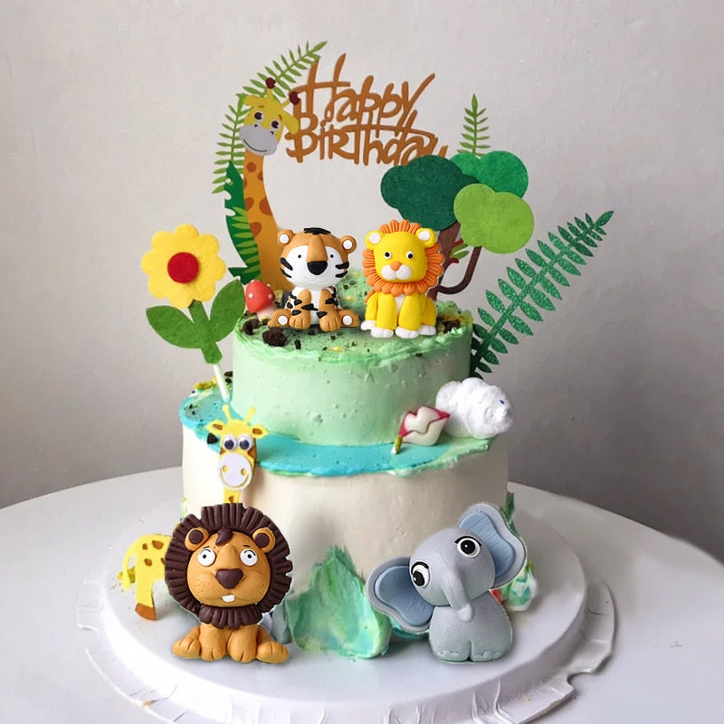 Safari Jungle Cake Decoration Birthday Party Lovely Animals Forest Cake Topper Party Kids Baby Shower Cake Baking Gift Flag PartyDecorHQ