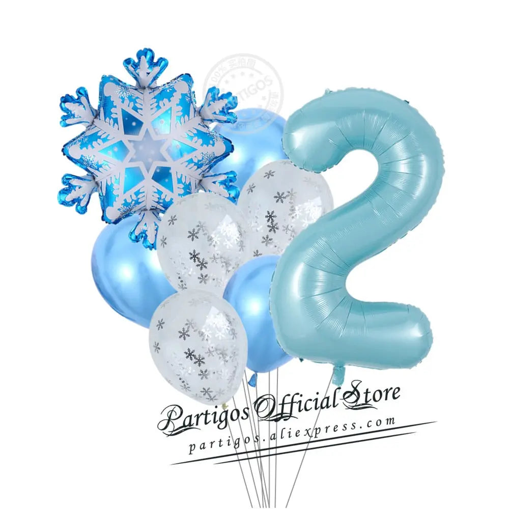 1 set Mix Snowflake Foil Balloons 40inch Ice blue number ballons Winter ice snow Party Birthday party Decoration Elsa Ballon-PartyDecorHQ