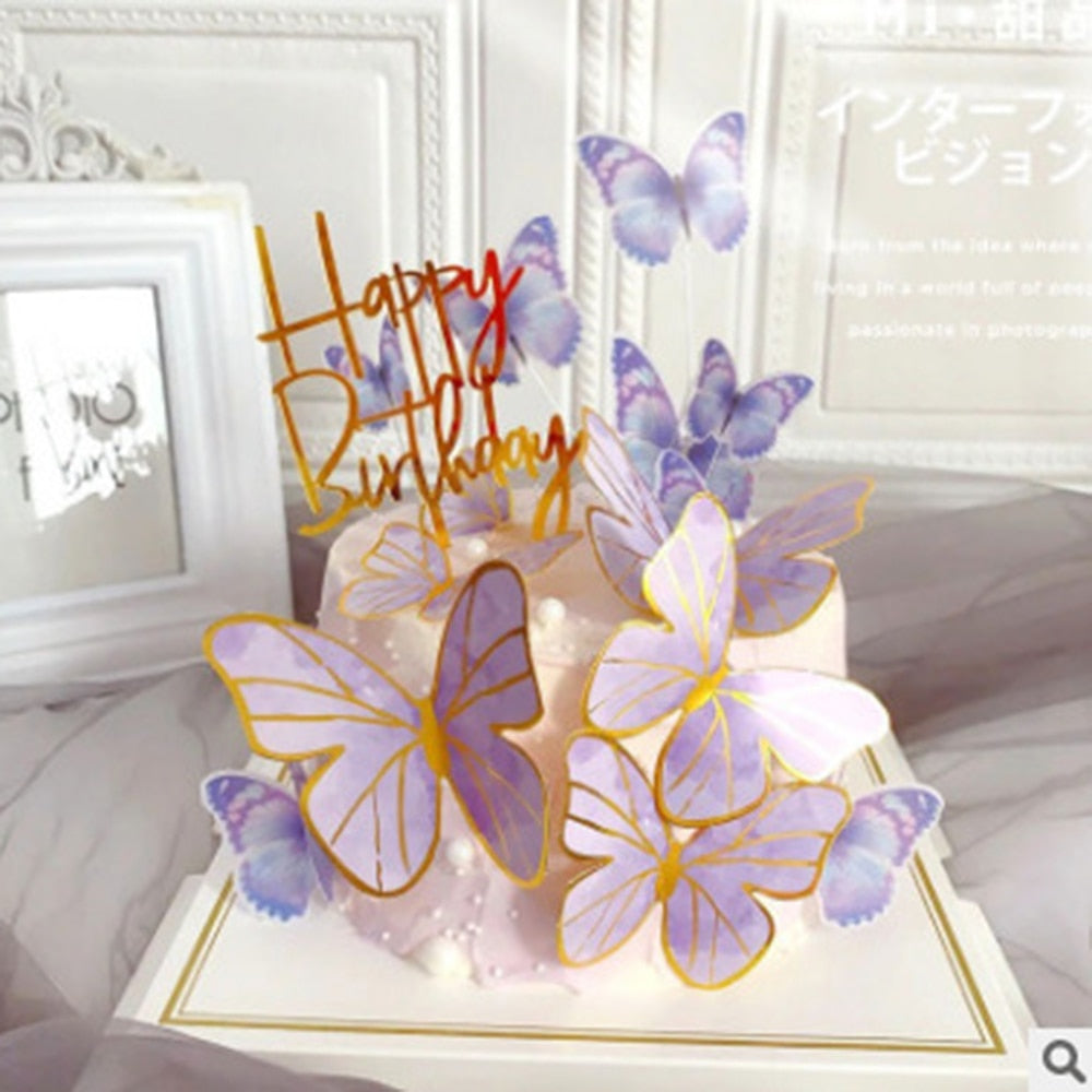 Butterfly Cake Topped Happy Birthday Decorating Supplies Baby Shower Wedding Party Decorations 