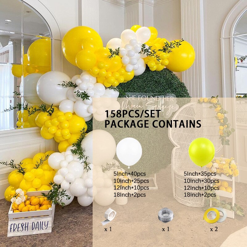 Warm Yellow Baby Shower Party Decoration Latex Balloons Arch Set Girl's First Birthday Baptism Supplies Inflatable Decorations