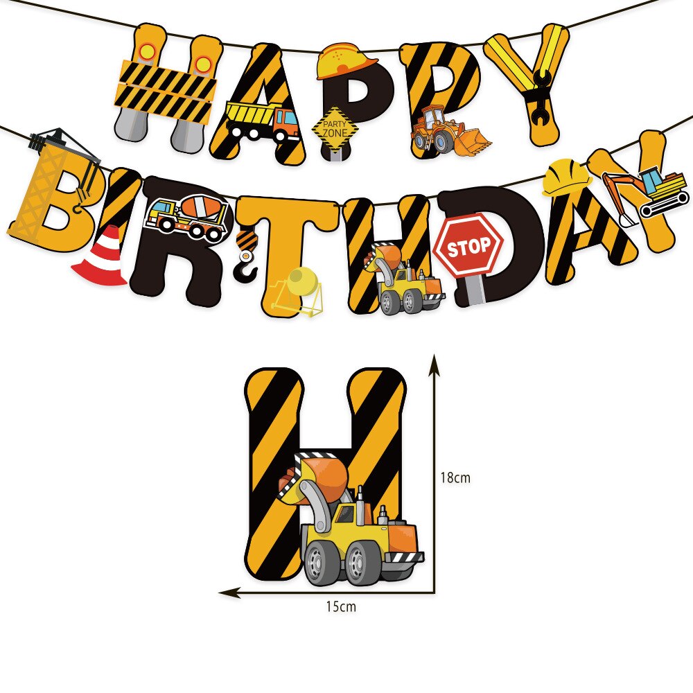 Construction Birthday Decorations Truck Banner Hat Printing Balloons Cake Toppers Boys Party 