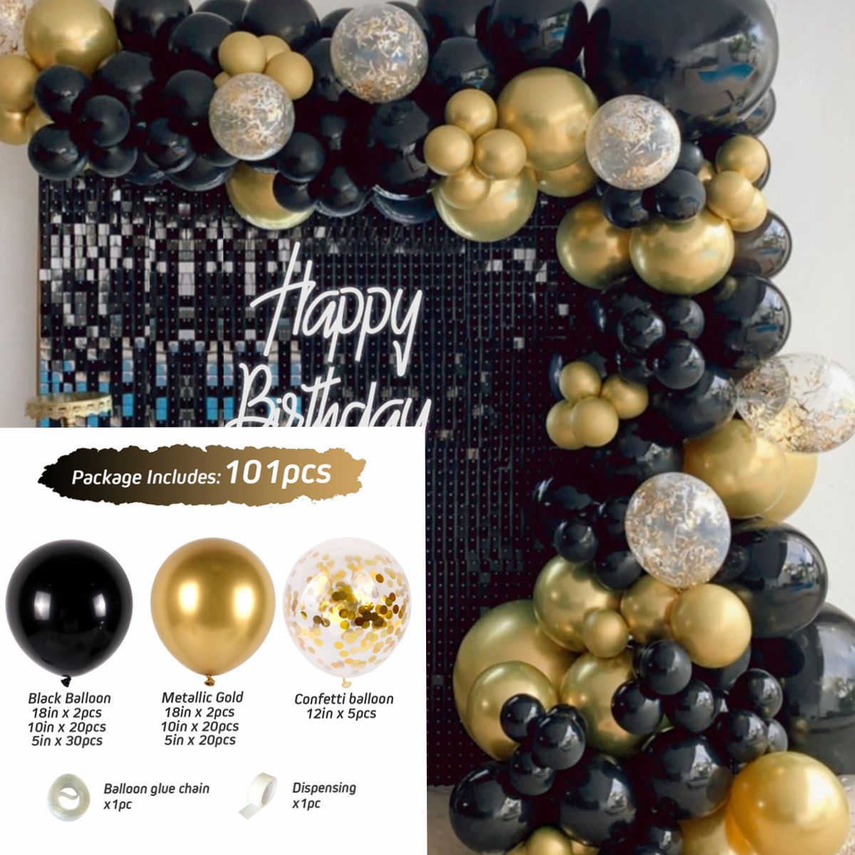 Birthday Black Gold Balloon Garland Arch Kit Happy 30 40 50 Birthday Party Decoration Adults Baby Shower Balloon Supplies PartyDecorHQ