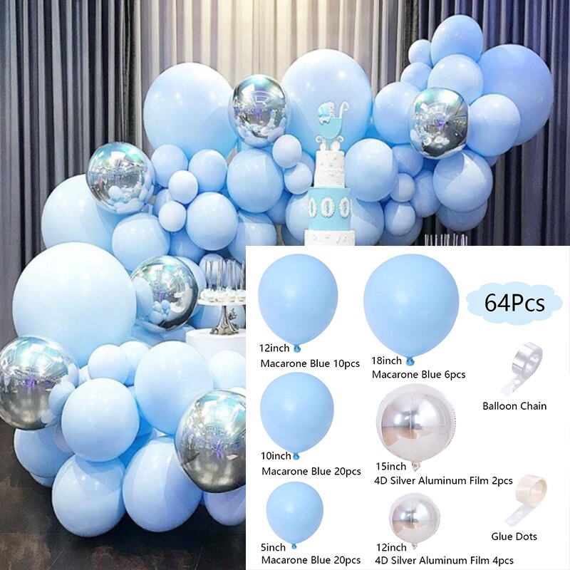 Macaron Balloons Arch Set Blue Silver Balloon Garland Wedding Birthday Theme Party Baby Baptism Shower Decoration Inflatable Decorations